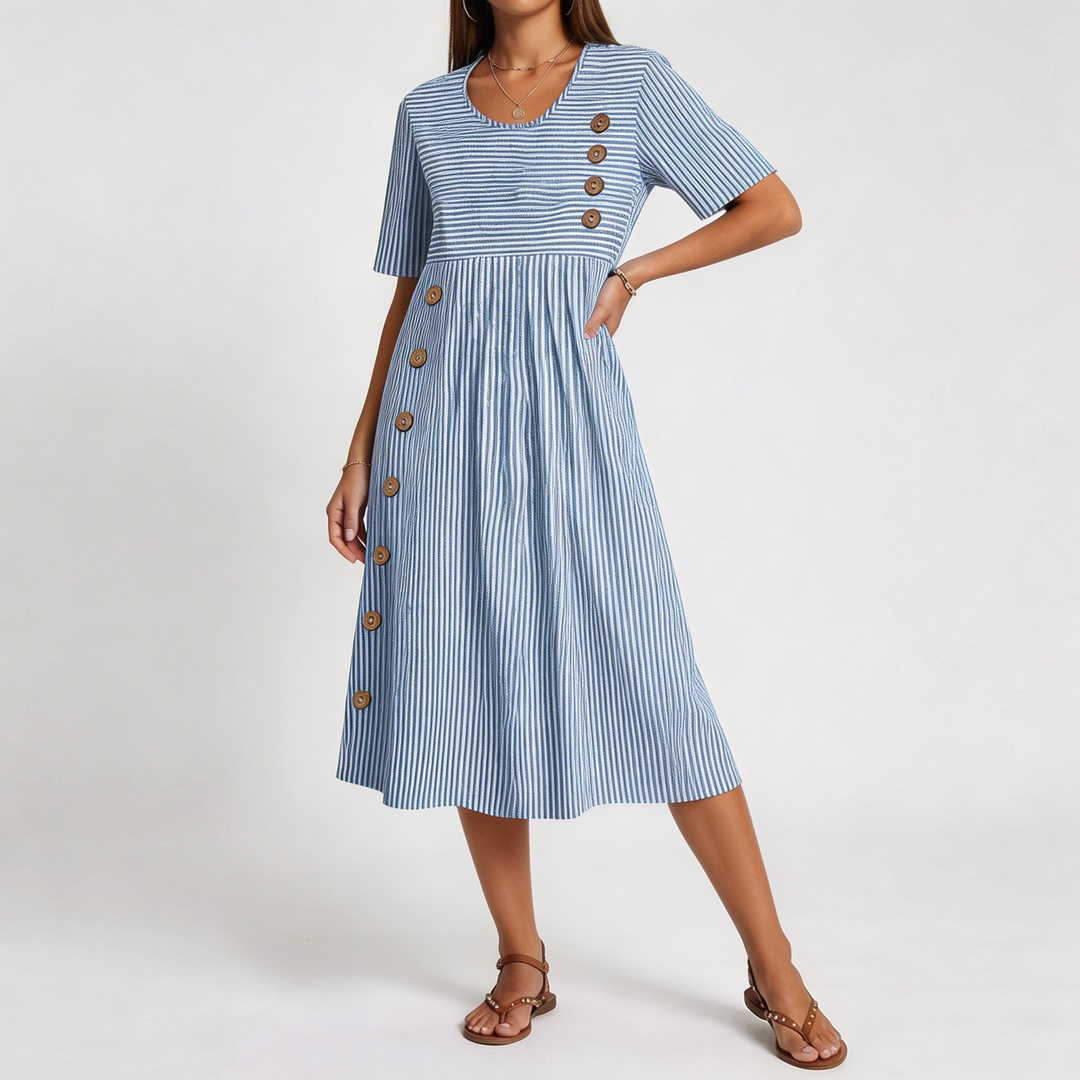 Sophia – Striped Button Detail Midi Dress