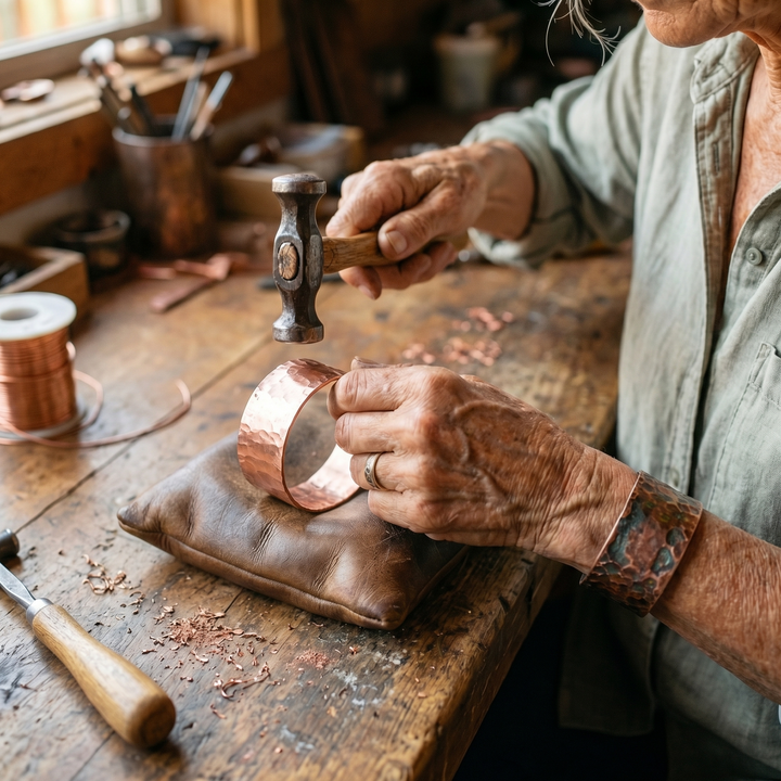 Teresa – Feather Engraved Copper Cuff Bracelet