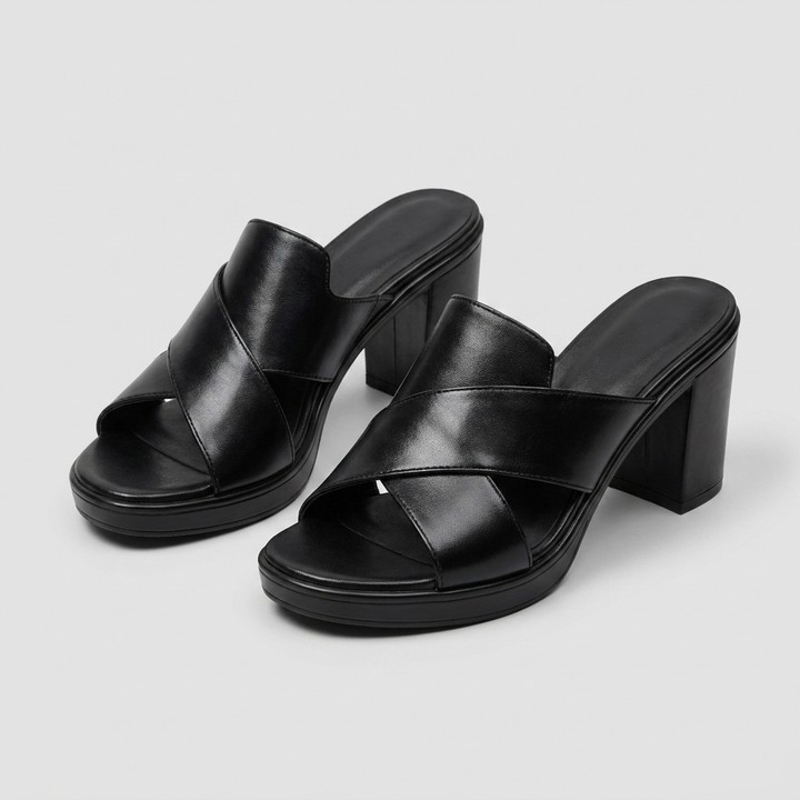 Darcy – Cross Strap Platform Block Heels