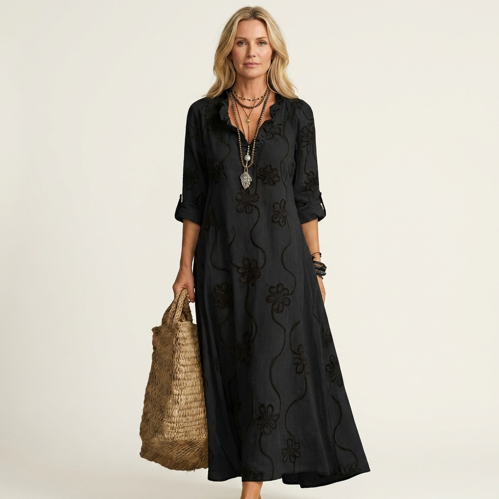 Eileen – Floral Embroidery Maxi Dress