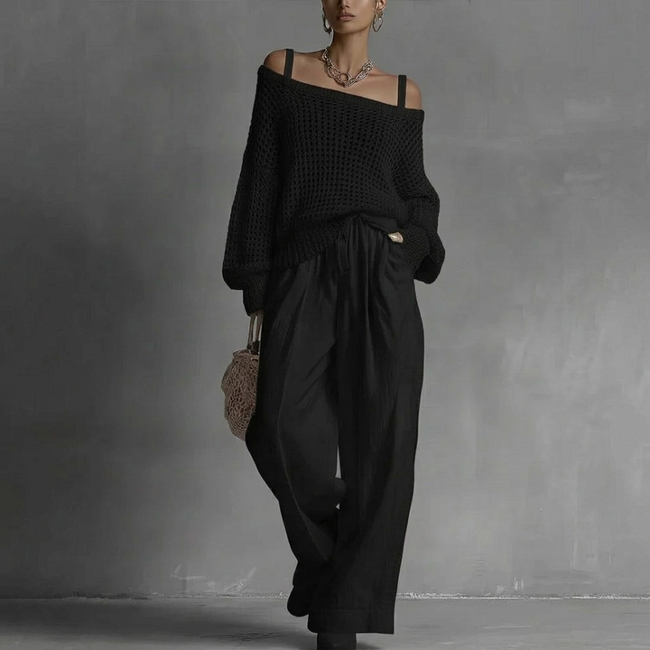 Serena – Open Knit Top and Wide-Leg Trouser Set