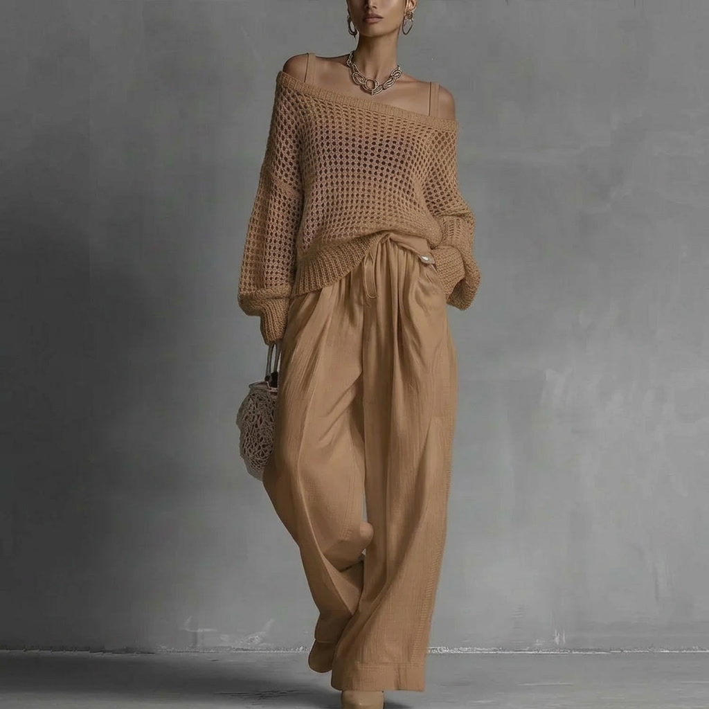 Serena – Open Knit Top and Wide-Leg Trouser Set