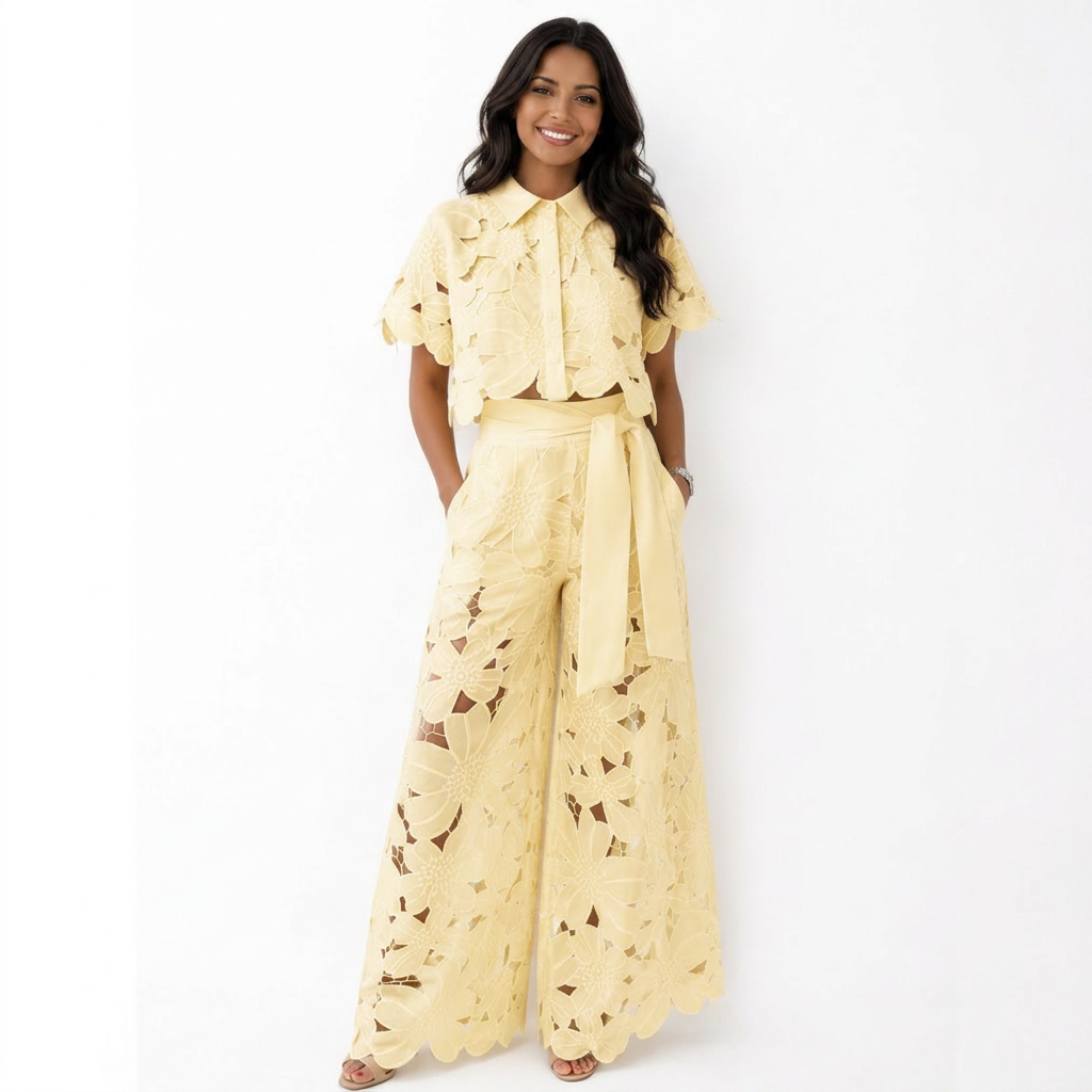 Vivienne – Lace Floral Wide-Leg Co-Ord Set