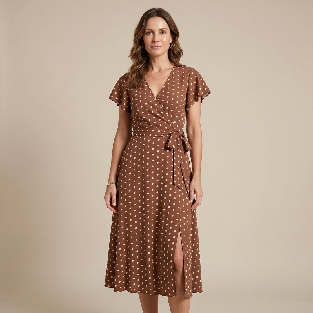 Freda – Polka Dot Wrap Midi Dress