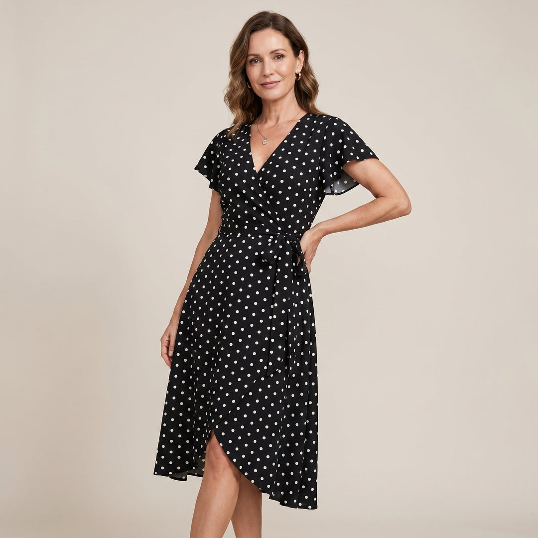 Freda – Polka Dot Wrap Midi Dress