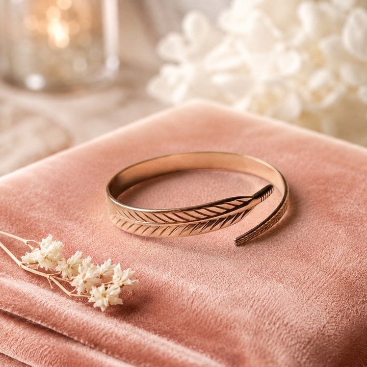 Teresa – Feather Engraved Copper Cuff Bracelet
