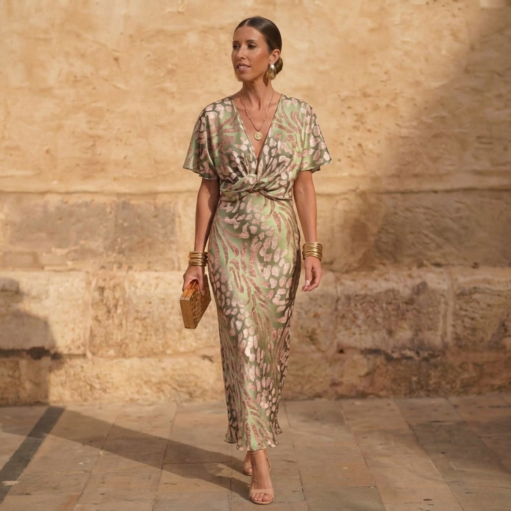 Valentina – Twist Knot Printed Midi Dress