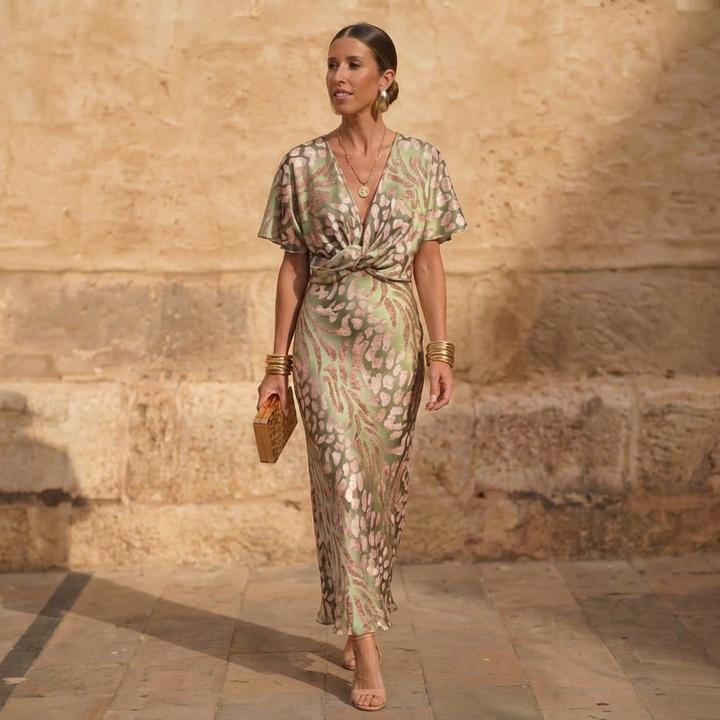 Valentina – Twist Knot Printed Midi Dress