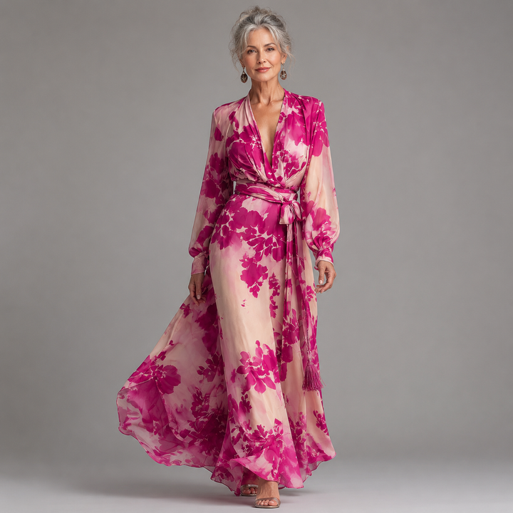 Vivienne – Floral Wrap Belted Maxi Dress