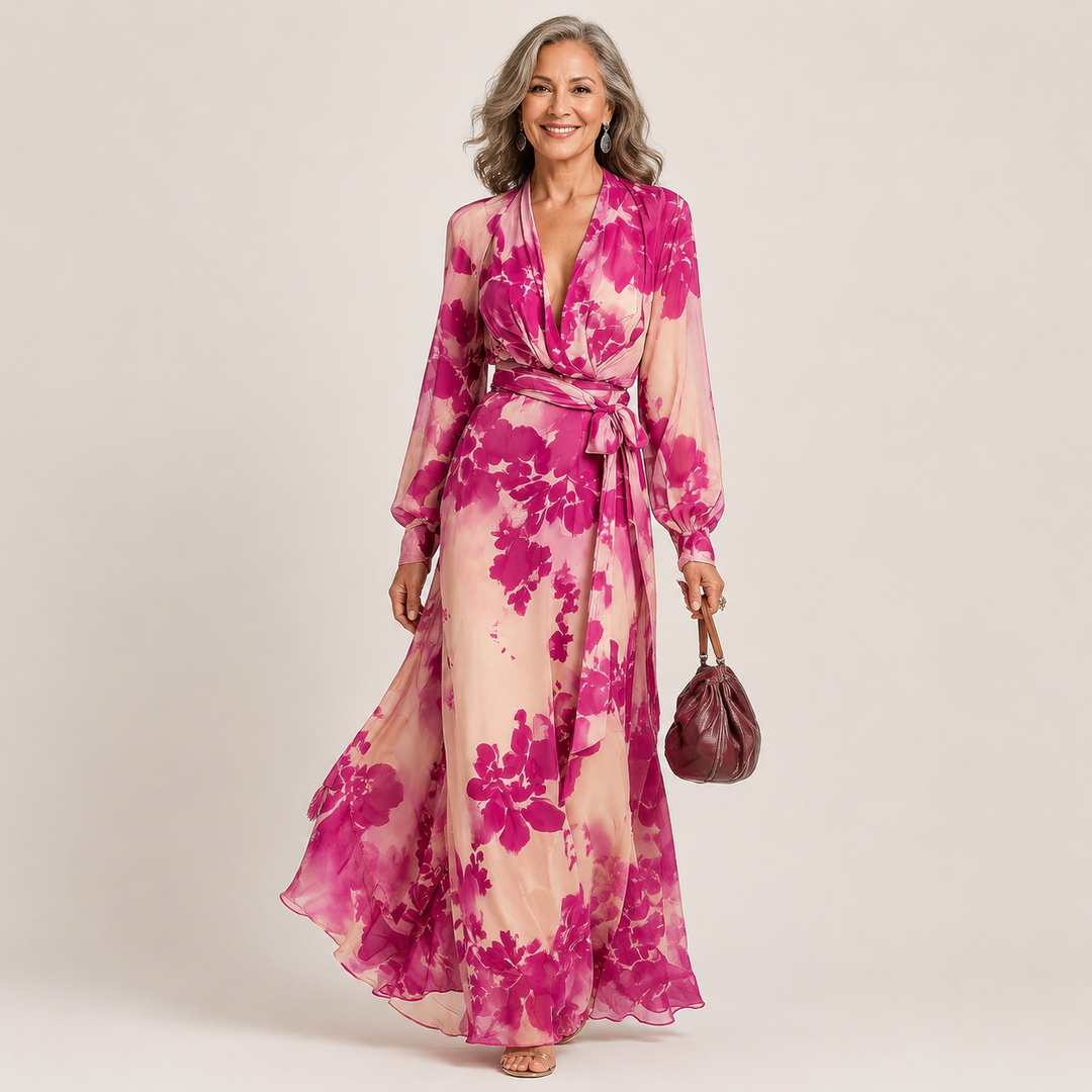 Vivienne – Floral Wrap Belted Maxi Dress