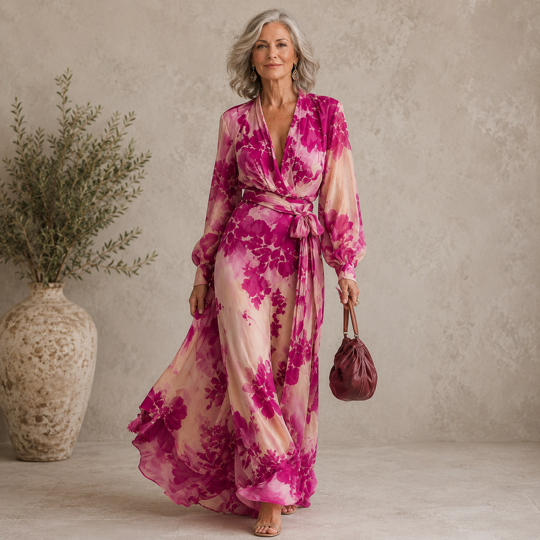 Vivienne – Floral Wrap Belted Maxi Dress