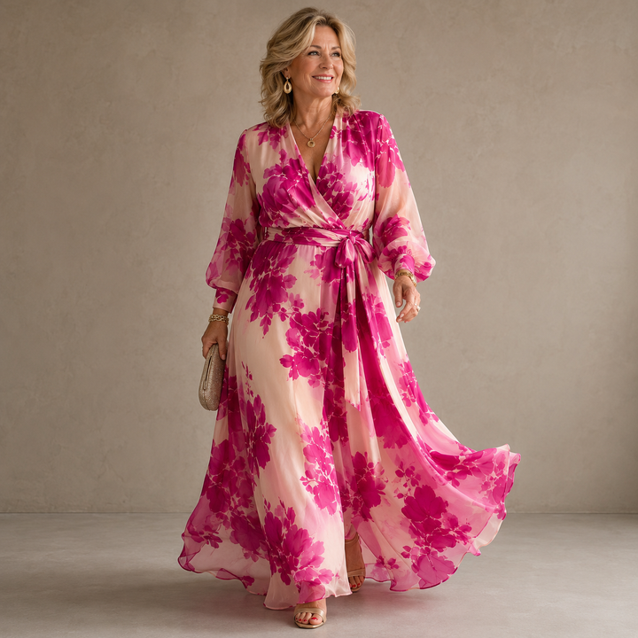 Vivienne – Floral Wrap Belted Maxi Dress