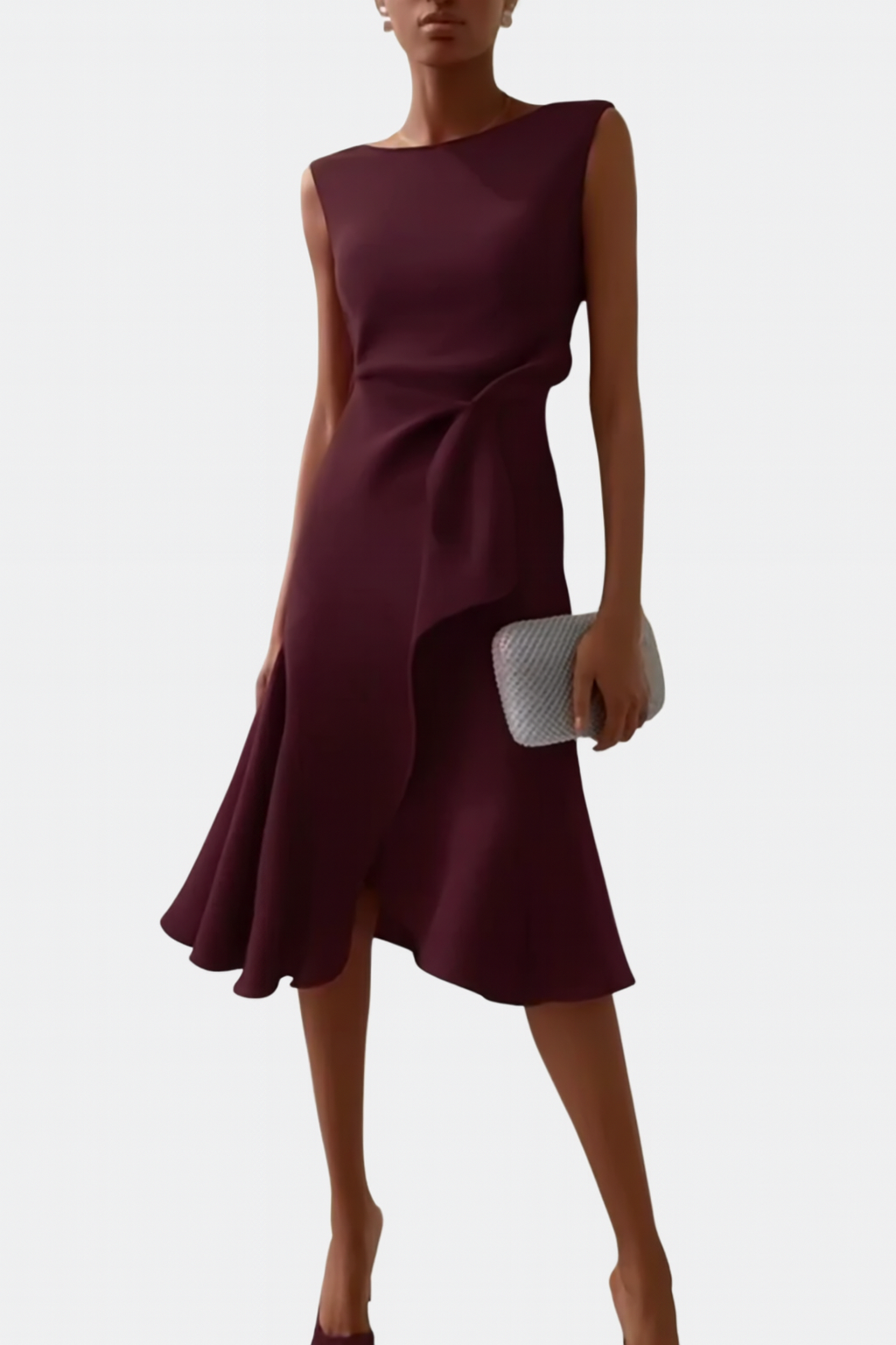 Stephanie – Draped Asymmetric Midi Dress