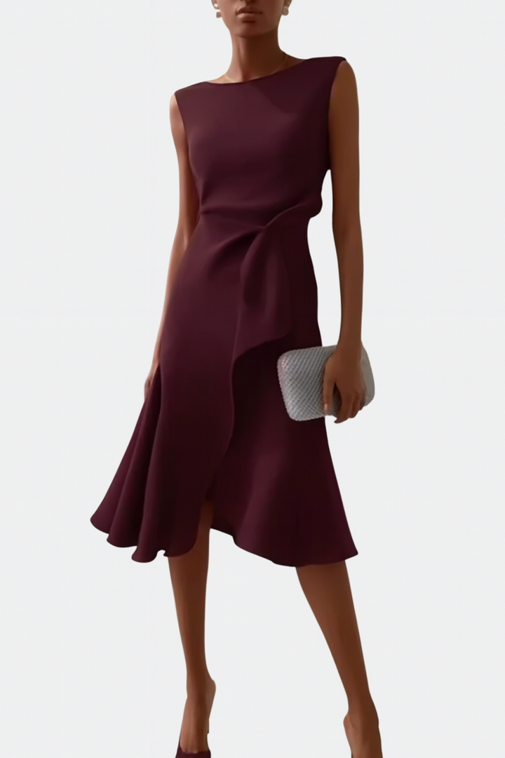 Stephanie – Draped Asymmetric Midi Dress