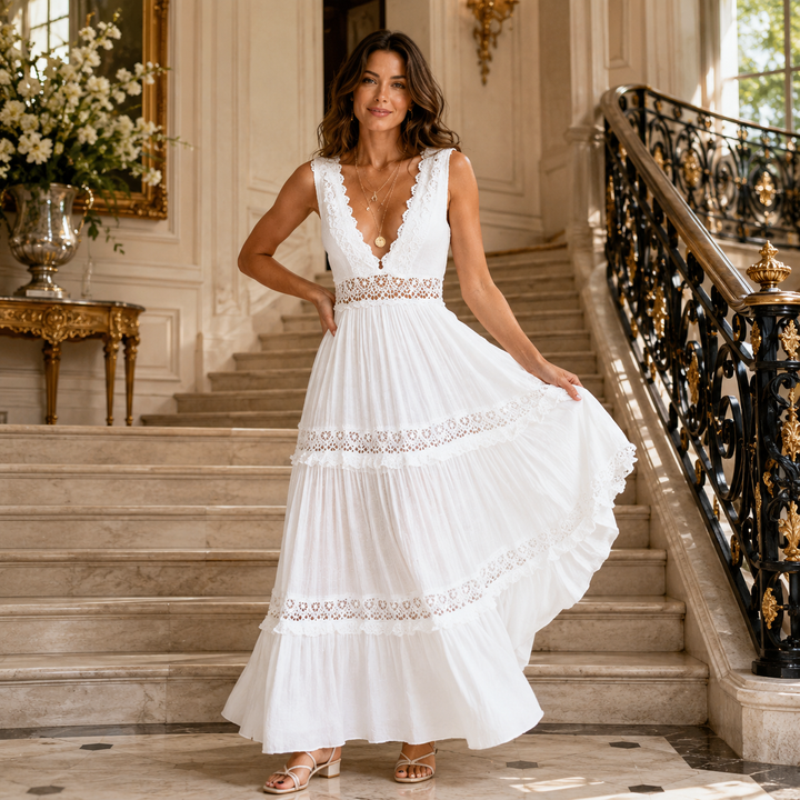 Serena – Lace Trim Boho Maxi Dress
