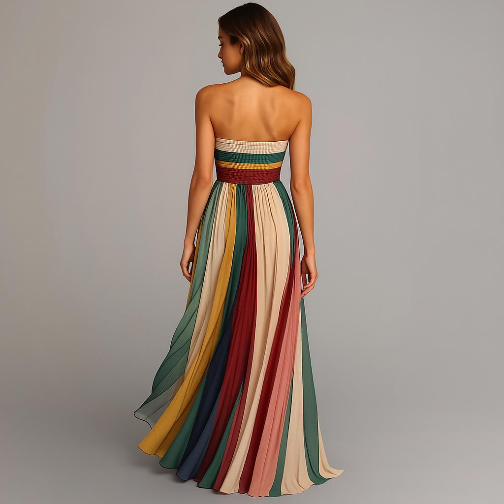 Audrey – Strapless Colourful Pleated Summer Maxi Dress