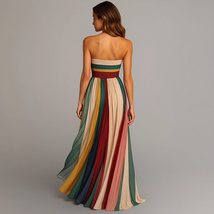 Audrey – Strapless Colourful Pleated Summer Maxi Dress