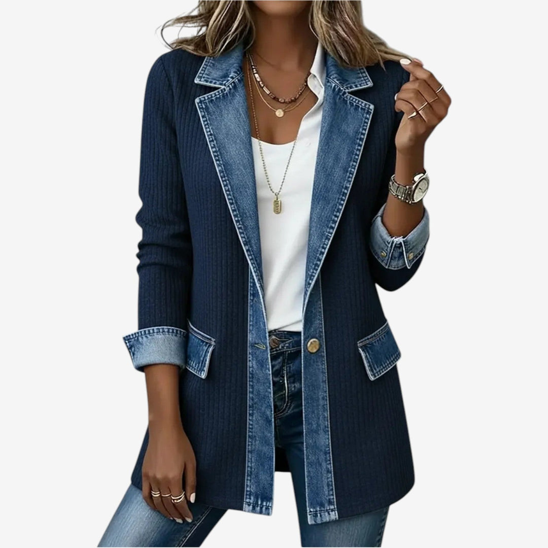 Sylvie – Mixed Media Denim Trim Knit Jacket