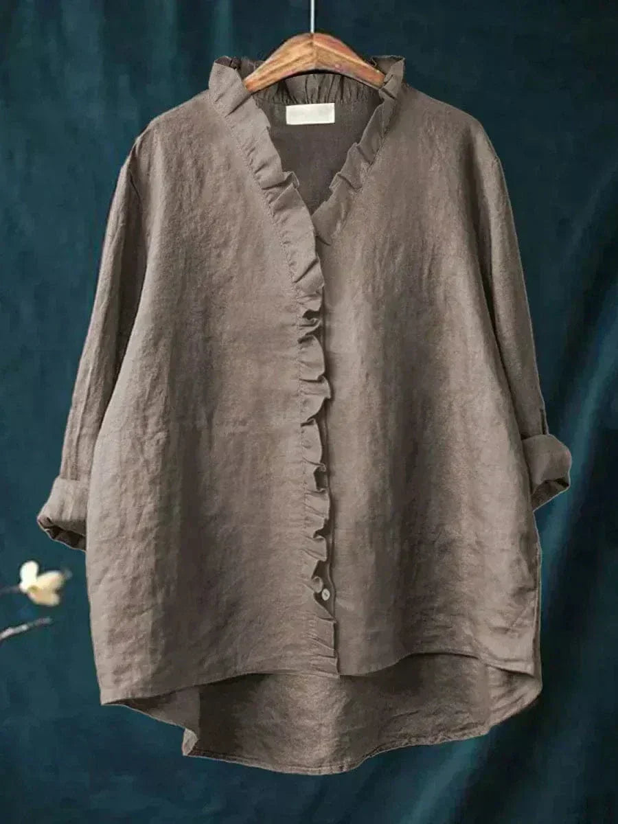 Elara – Relaxed Ruffle-Trim Linen Blouse