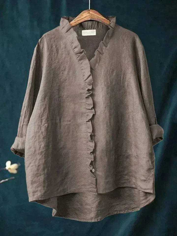 Elara – Relaxed Ruffle-Trim Linen Blouse