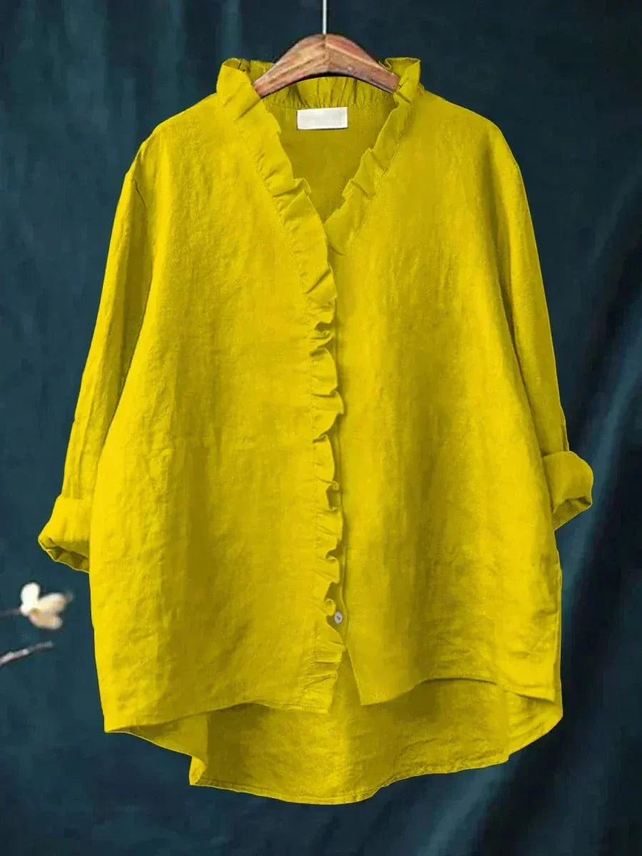 Elara – Relaxed Ruffle-Trim Linen Blouse
