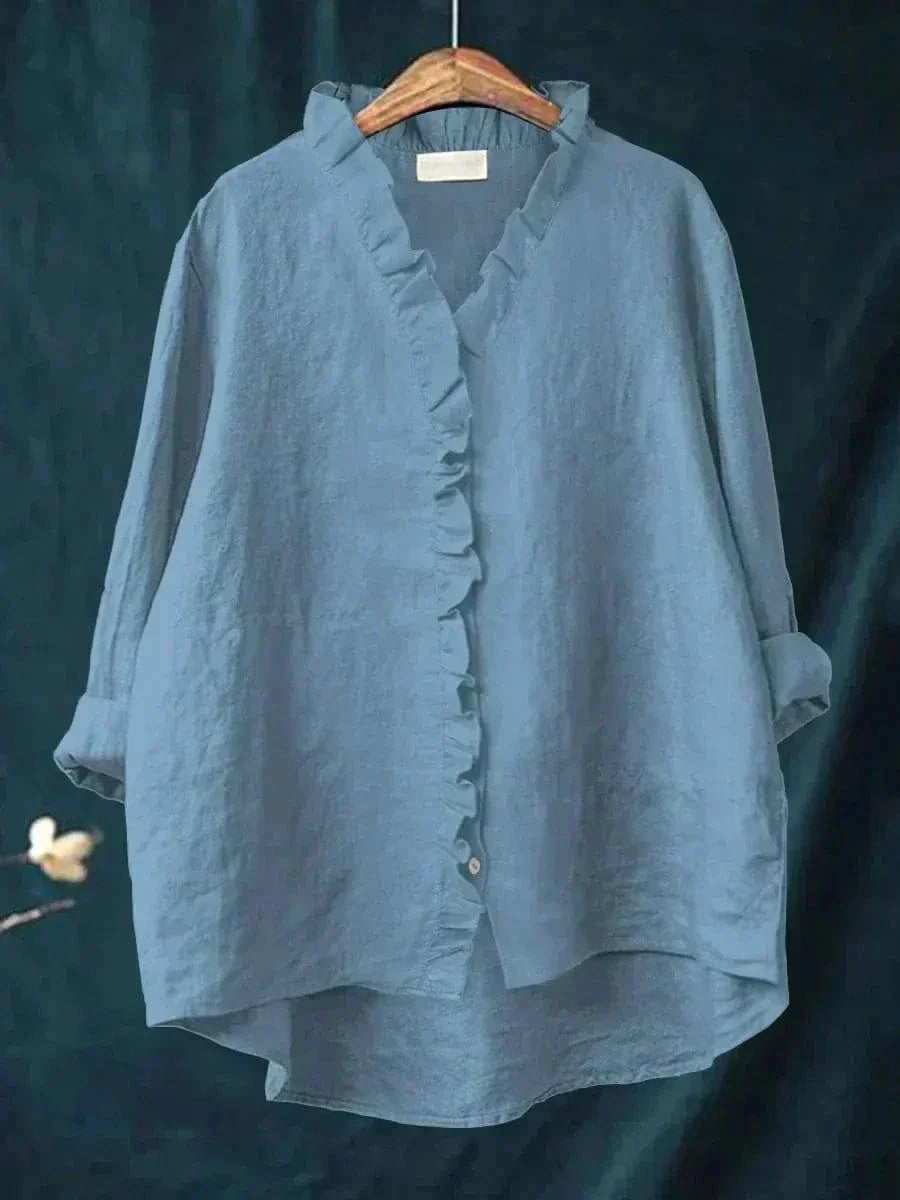 Elara – Relaxed Ruffle-Trim Linen Blouse