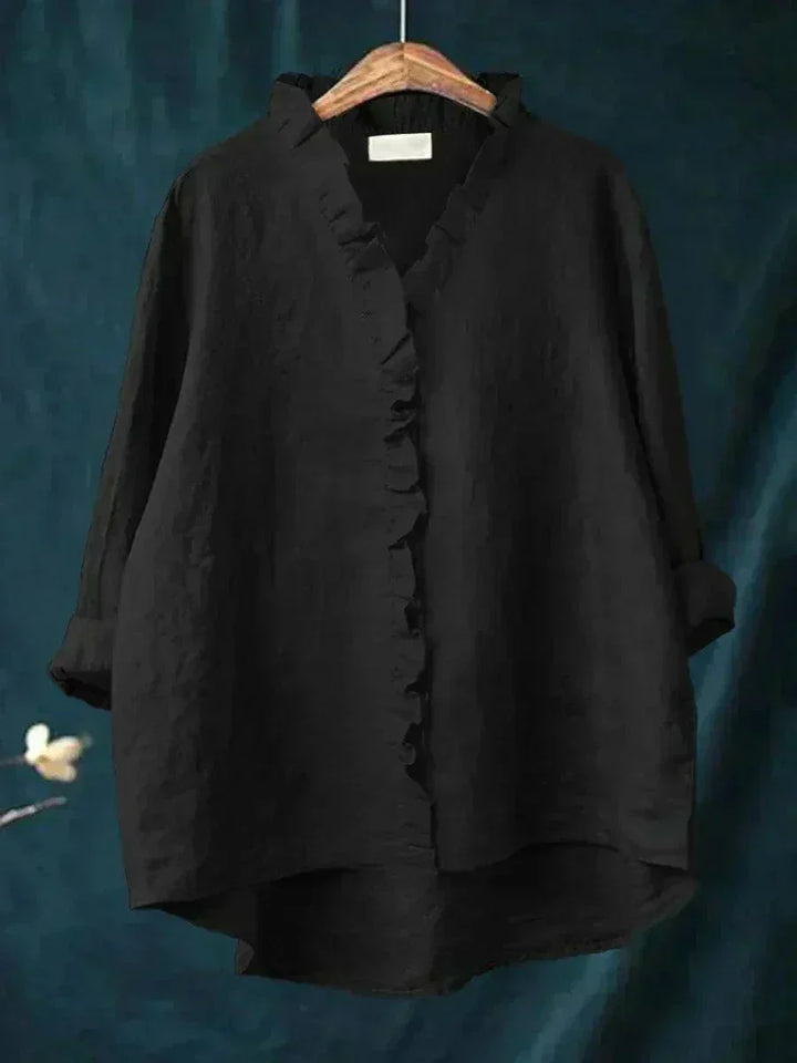 Elara – Relaxed Ruffle-Trim Linen Blouse