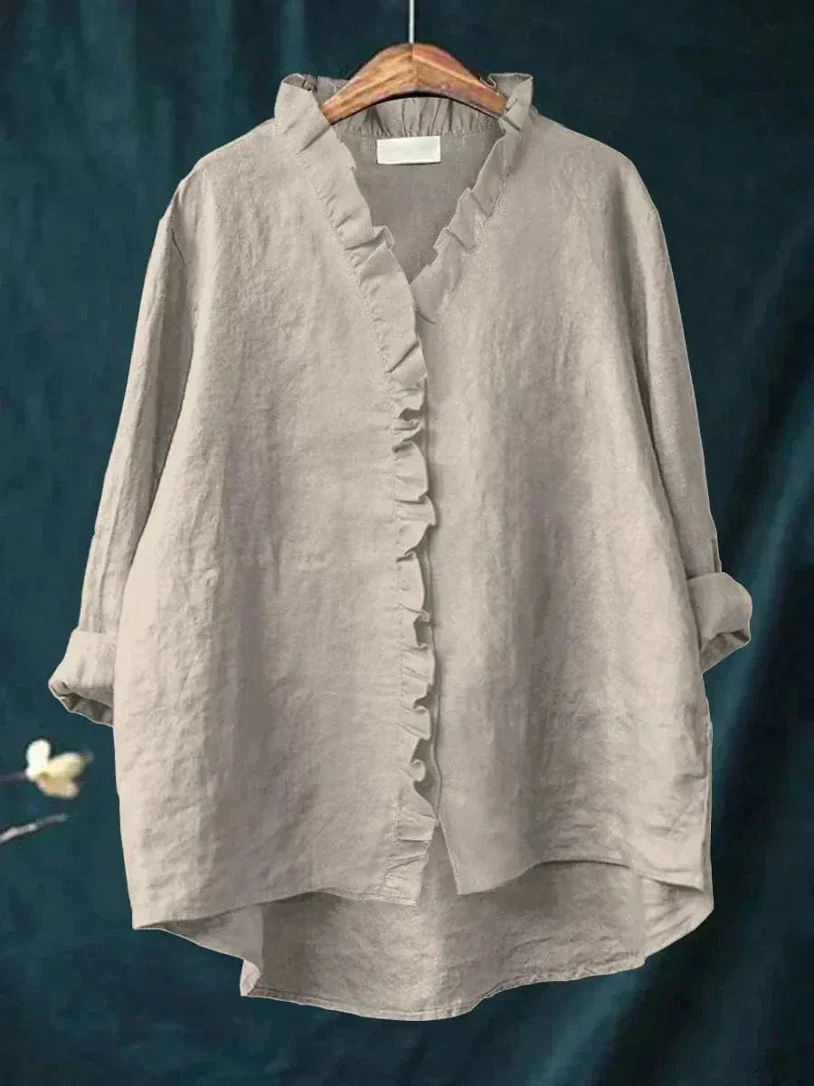Elara – Relaxed Ruffle-Trim Linen Blouse