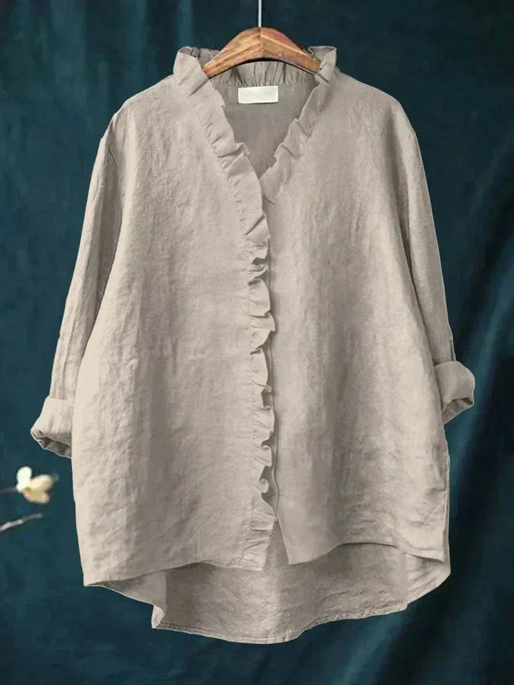 Elara – Relaxed Ruffle-Trim Linen Blouse