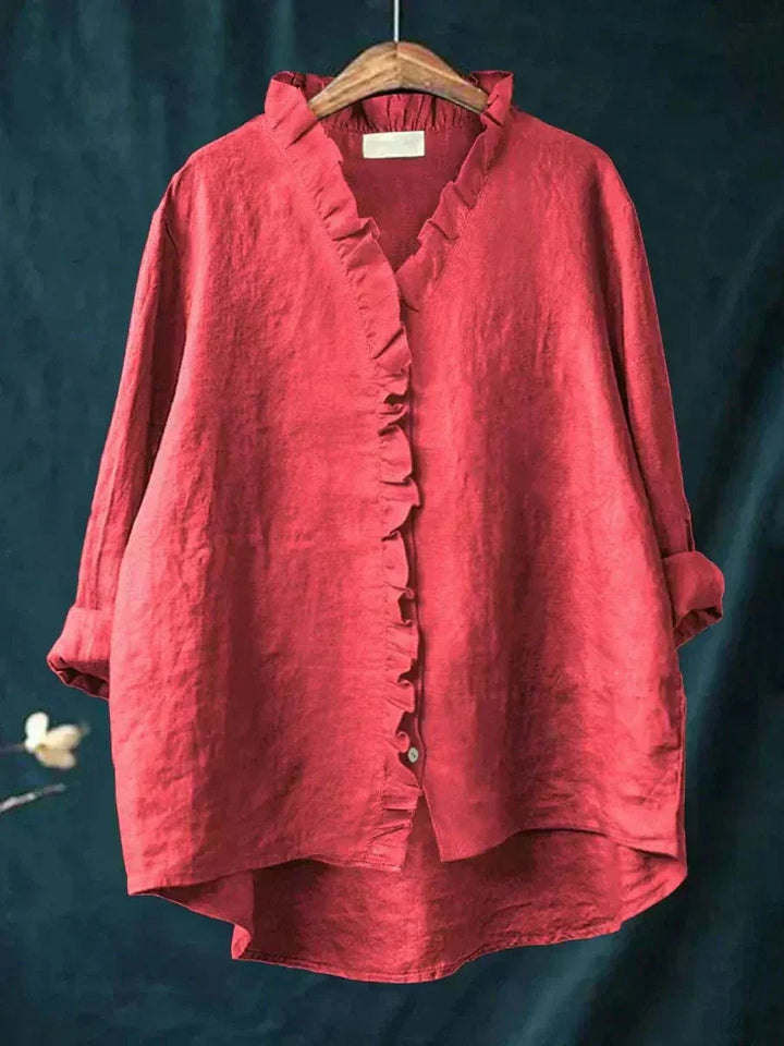 Elara – Relaxed Ruffle-Trim Linen Blouse