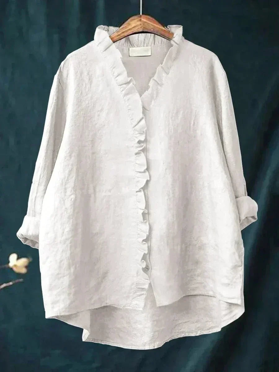 Elara – Relaxed Ruffle-Trim Linen Blouse