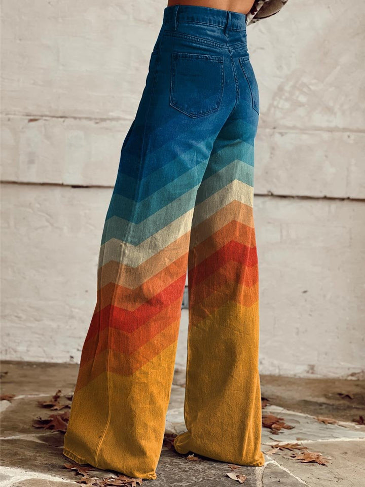 Isobel – Retro Chevron Wide Leg Trousers