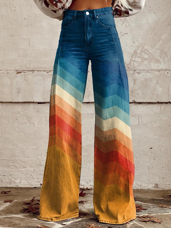 Isobel – Retro Chevron Wide Leg Trousers