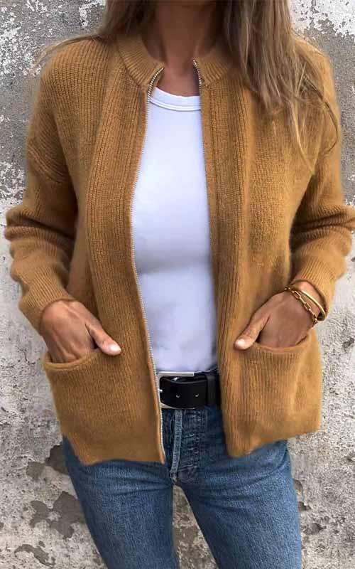 Saria – Zip-Up Knit Cardigan
