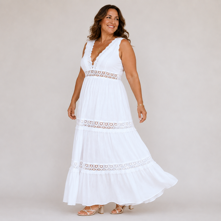 Serena – Lace Trim Boho Maxi Dress