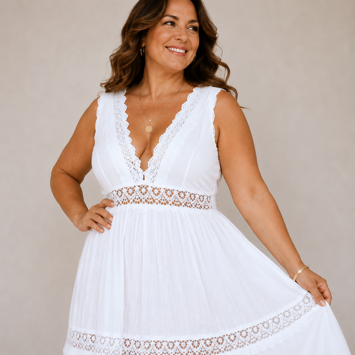 Serena – Lace Trim Boho Maxi Dress