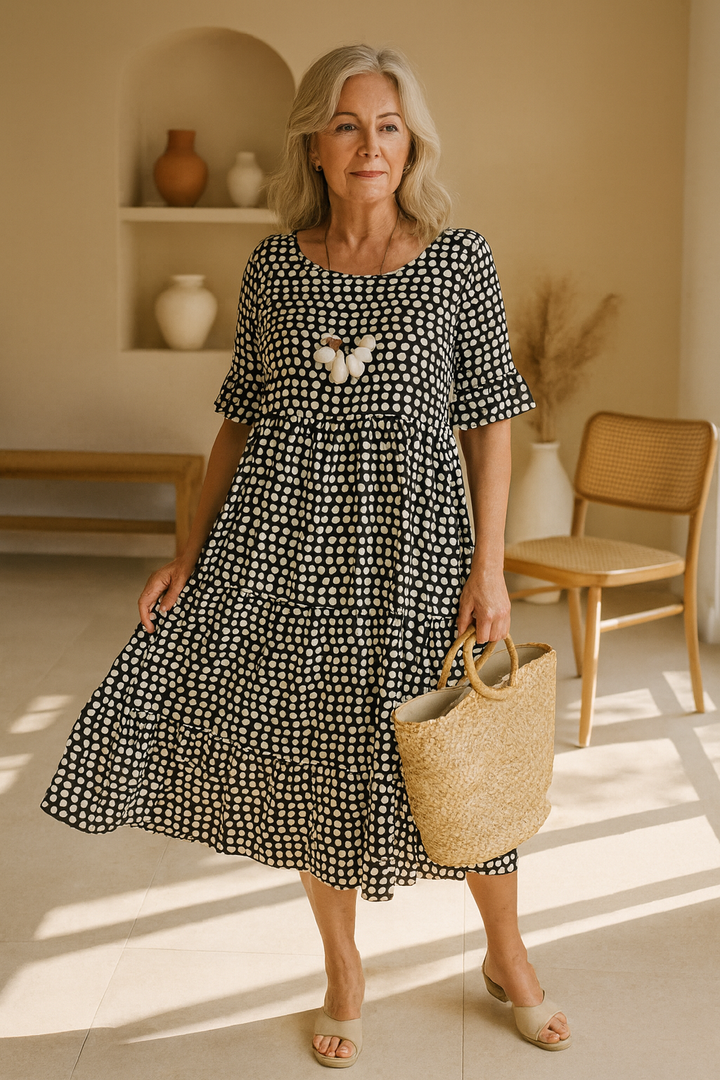 Margot – Tiered Polka Dot Midi Dress