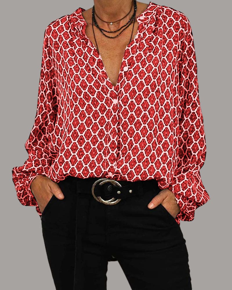 Deirdre – Geometric V-Neck Blouse