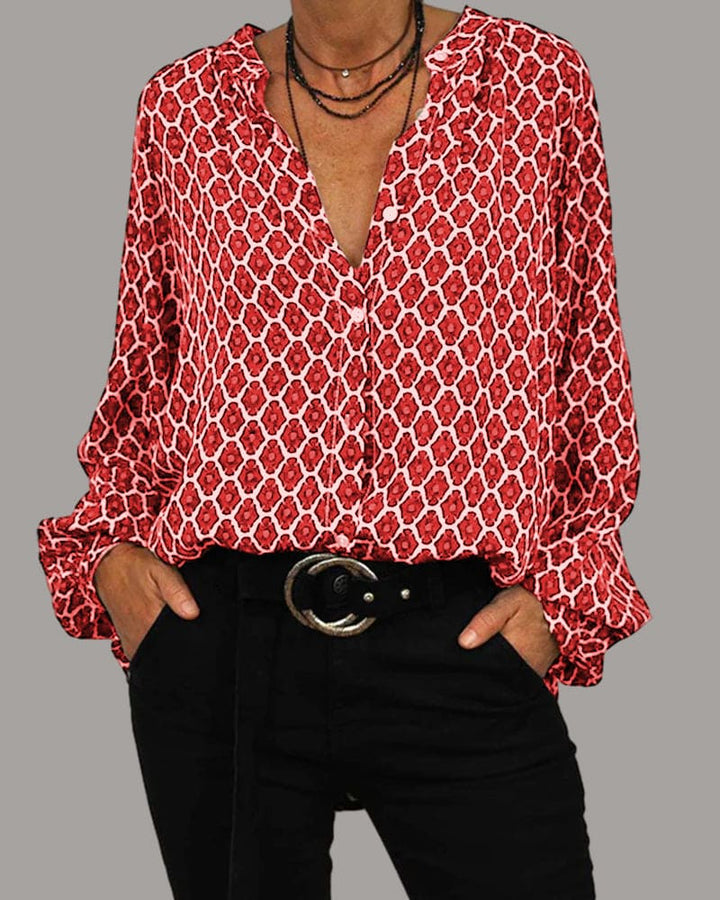 Deirdre – Geometric V-Neck Blouse
