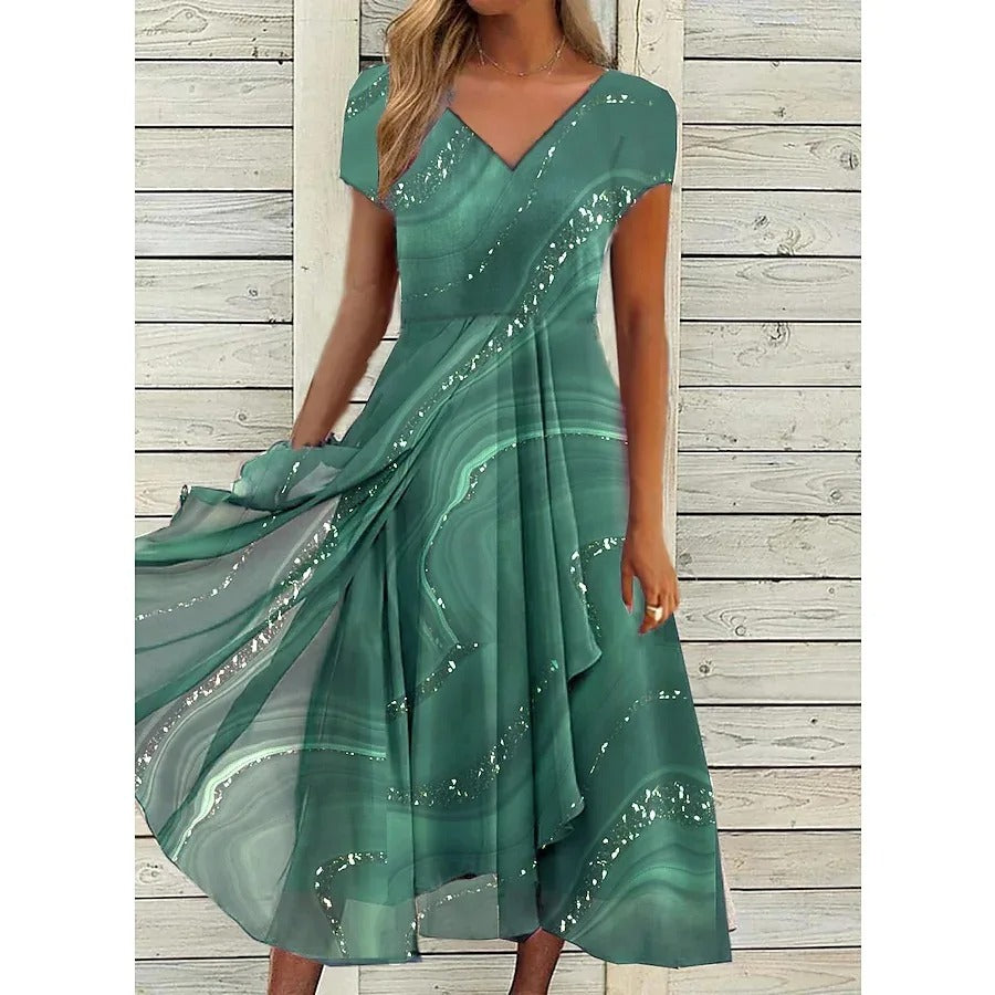 Sheena – Flowing V-Neck Midi Dress
