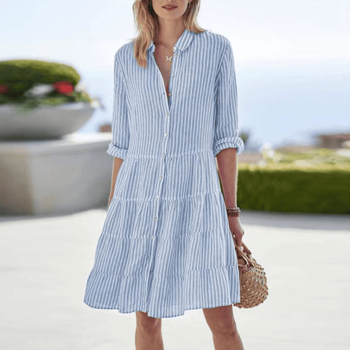 Sophia – Striped Tiered Shirt Dress