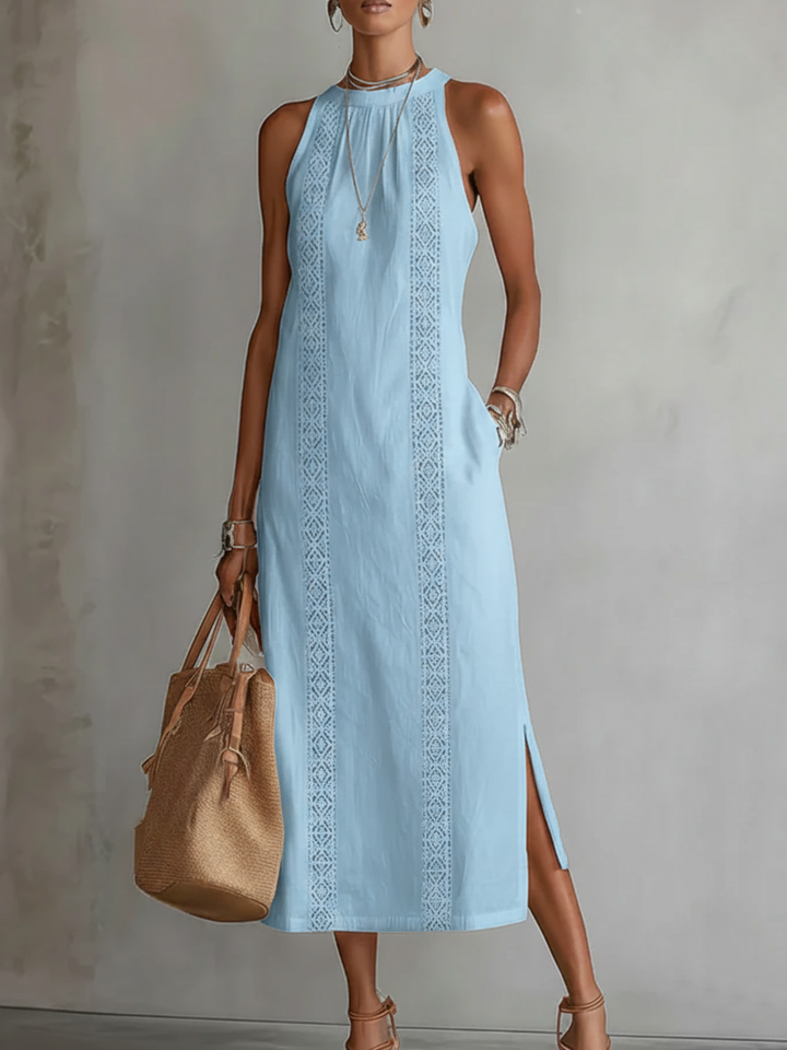 Lorna – Linen Midi Dress with Mao Collar