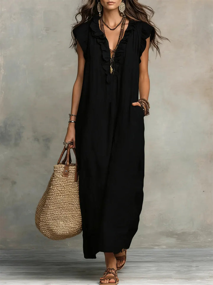 Beverley – Ruffled Linen Maxi Dress