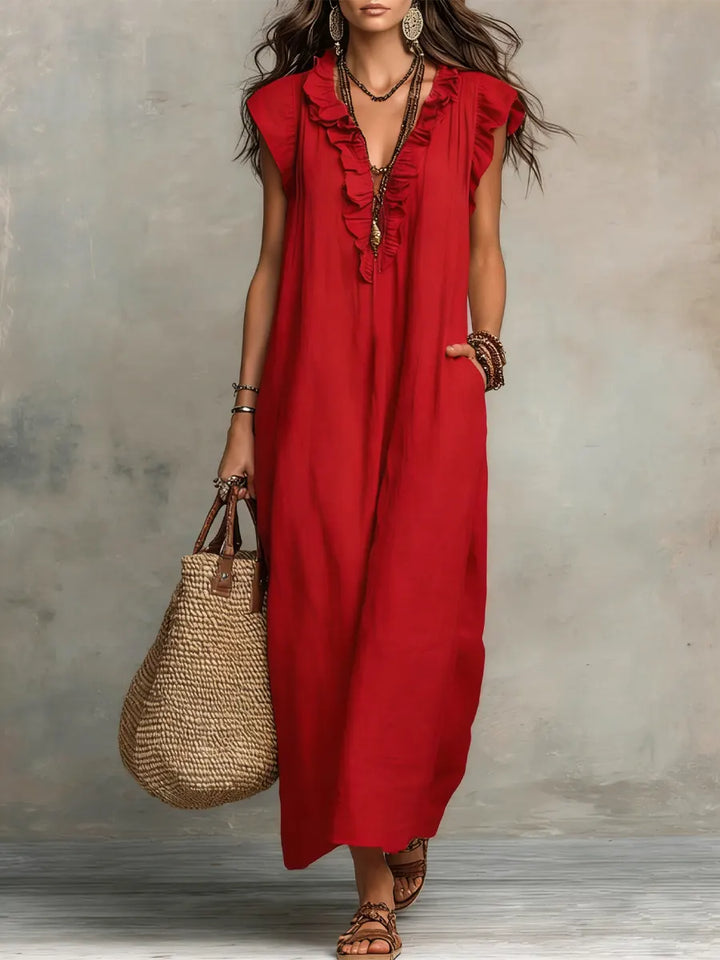 Beverley – Ruffled Linen Maxi Dress