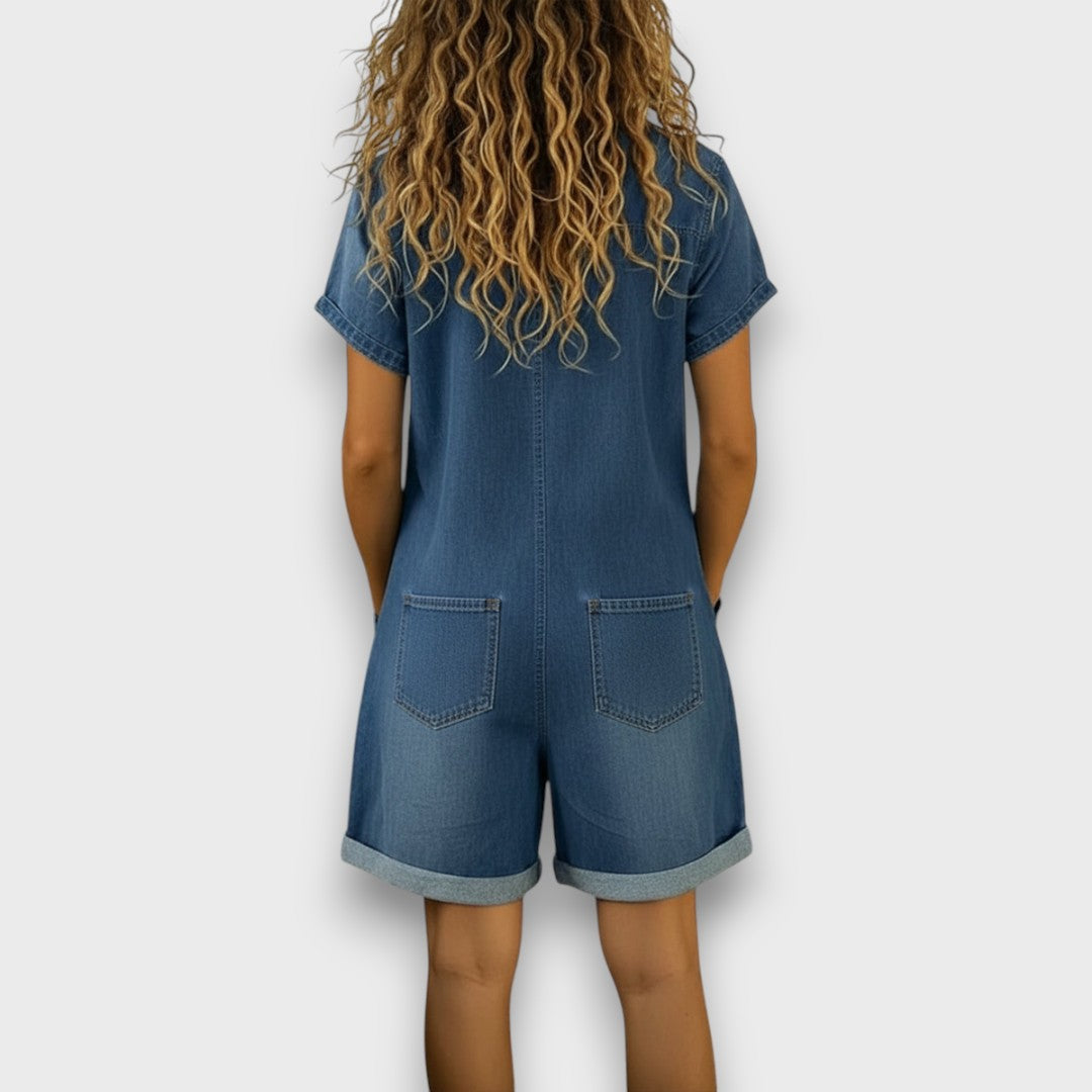 Janet – Vintage Cotton Denim-Look Short Overalls