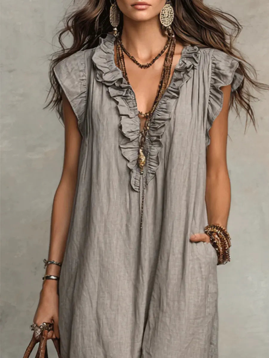Beverley – Ruffled Linen Maxi Dress