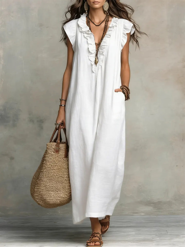 Beverley – Ruffled Linen Maxi Dress