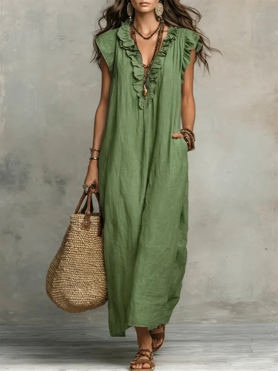 Beverley – Ruffled Linen Maxi Dress