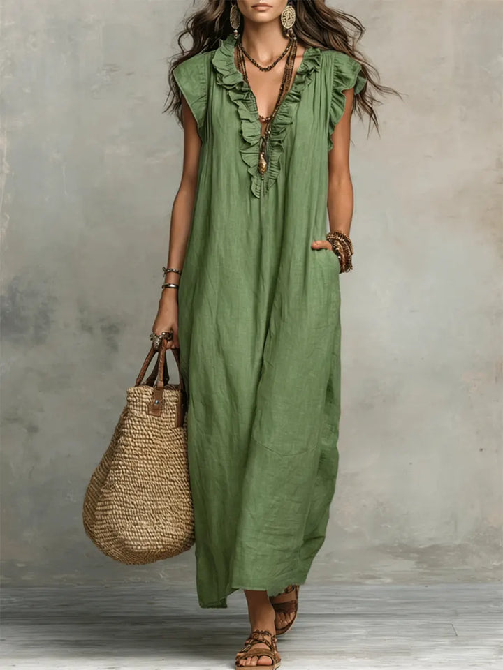 Beverley – Ruffled Linen Maxi Dress