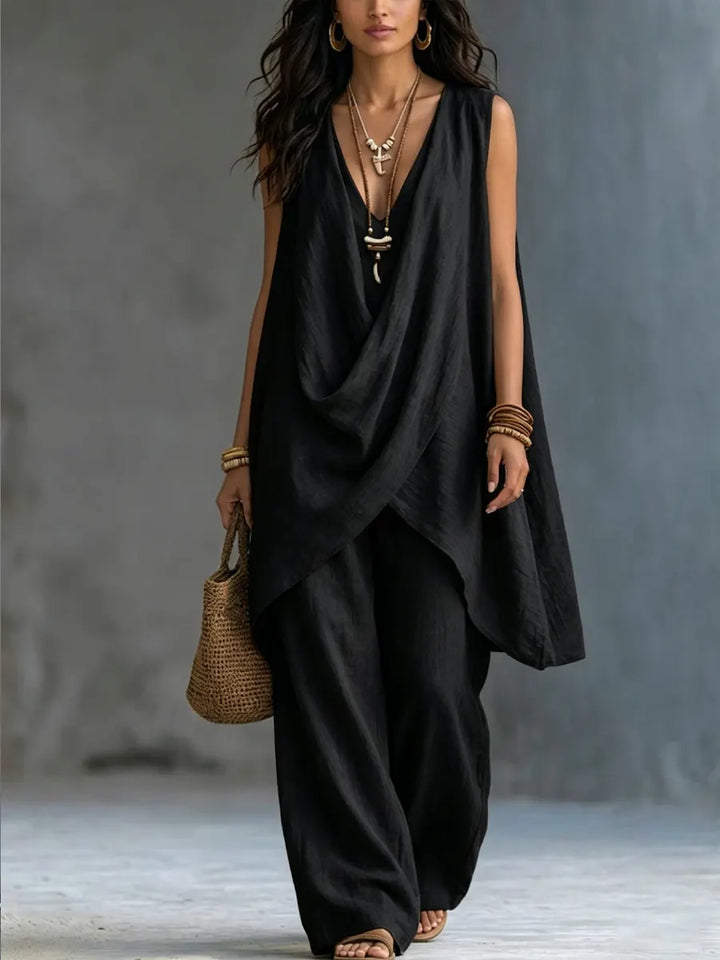 Serena – Draped Linen Sleeveless Two-Piece Set